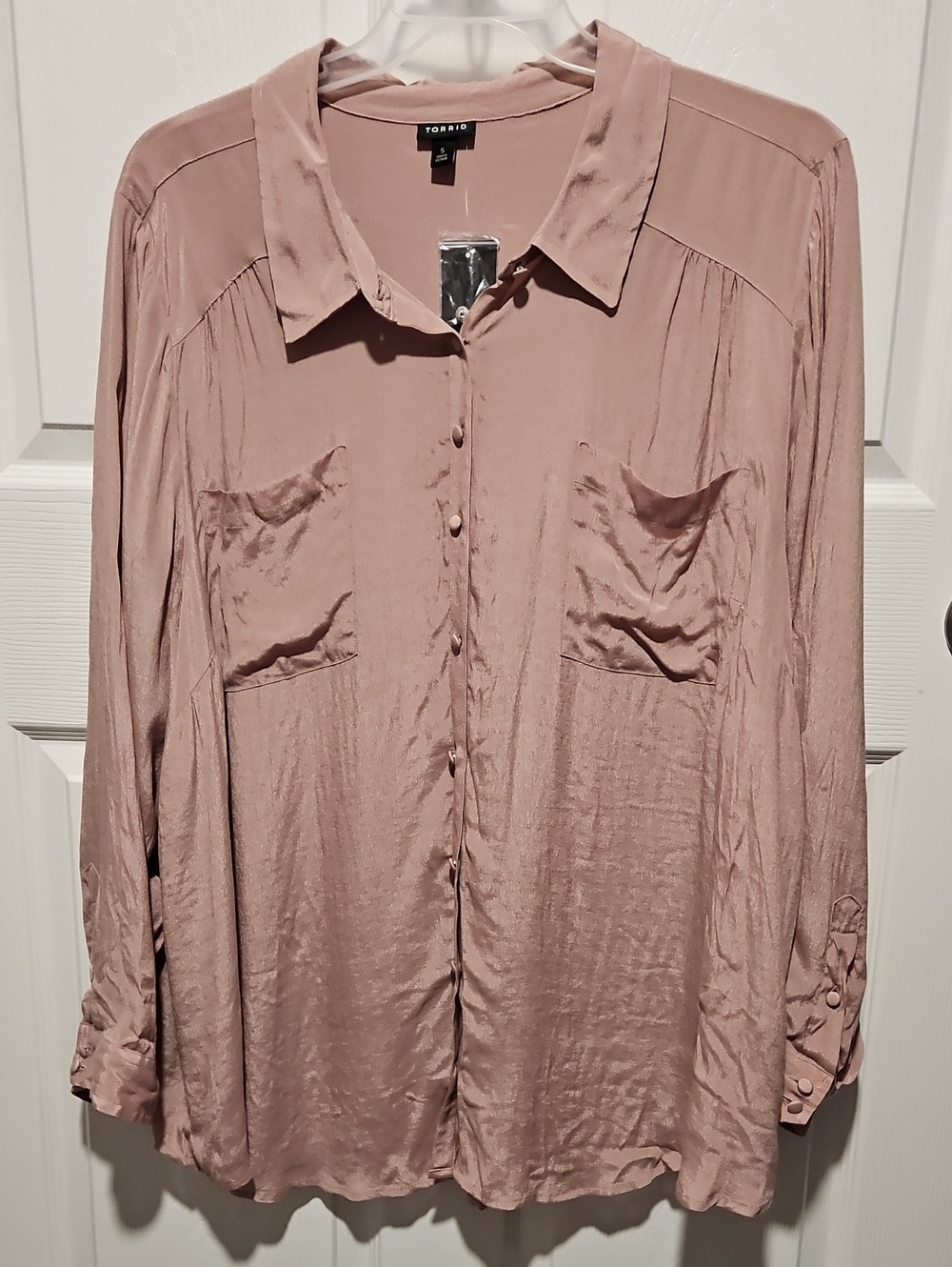 Torrid Rose Pink Satin-Look Button Down Blouse